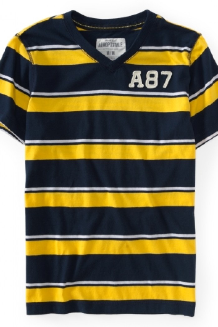 Pánské triko Striped A87 - Žlutá